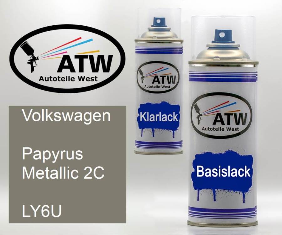 Volkswagen, Papyrus Metallic 2C, LY6U: 400ml Sprühdose + 400ml Klarlack - Set, von ATW Autoteile West.